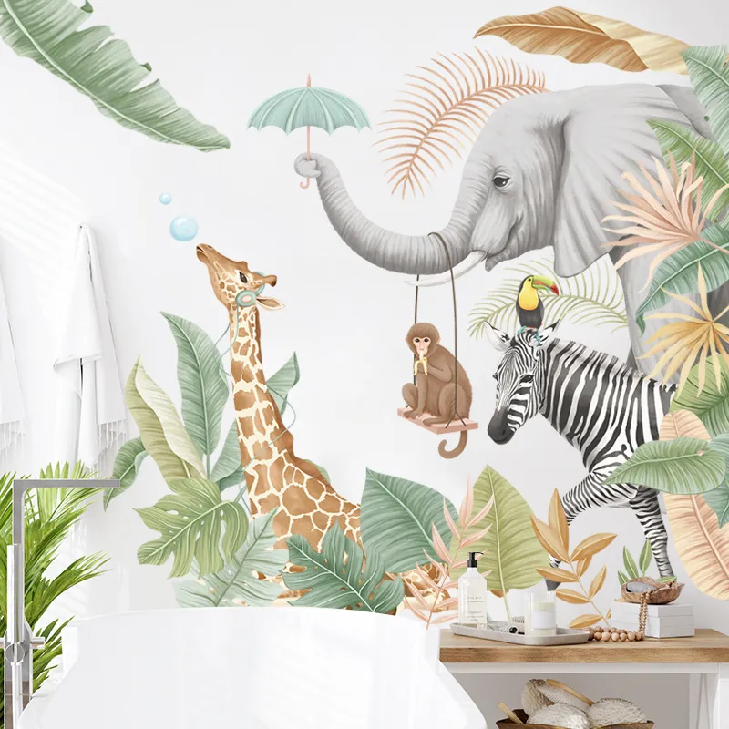 Large Jungle Animals Wall Stickers for Kids Rooms Boys Room Bedroom Decoration Forest Wallpaper Posters Vinyl Nordic Home Decor 220510