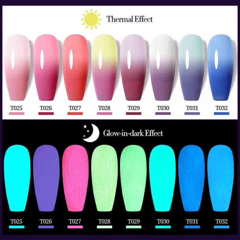 Jouet de gel de ongles 7 5ml Lumineux polissage thermique 2 1 Couleur Changg Glow Spoke Spoke Off Manicurg UV Art Vernis 0328