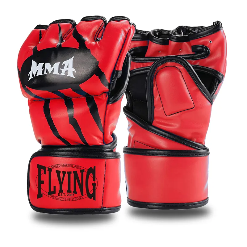 FLYING Half Finger Boxing Gloves PU Leather MMA Fighting Kick Boxing Gloves Karate Muay Thai Training Workout Gloves Men 220624