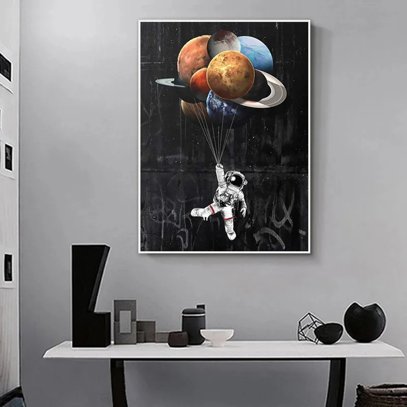 Peinture sur toile d'astronaute, affiches amusantes, étoiles de rêve, peinture à l'huile, imprimés, images murales pour décor de salon