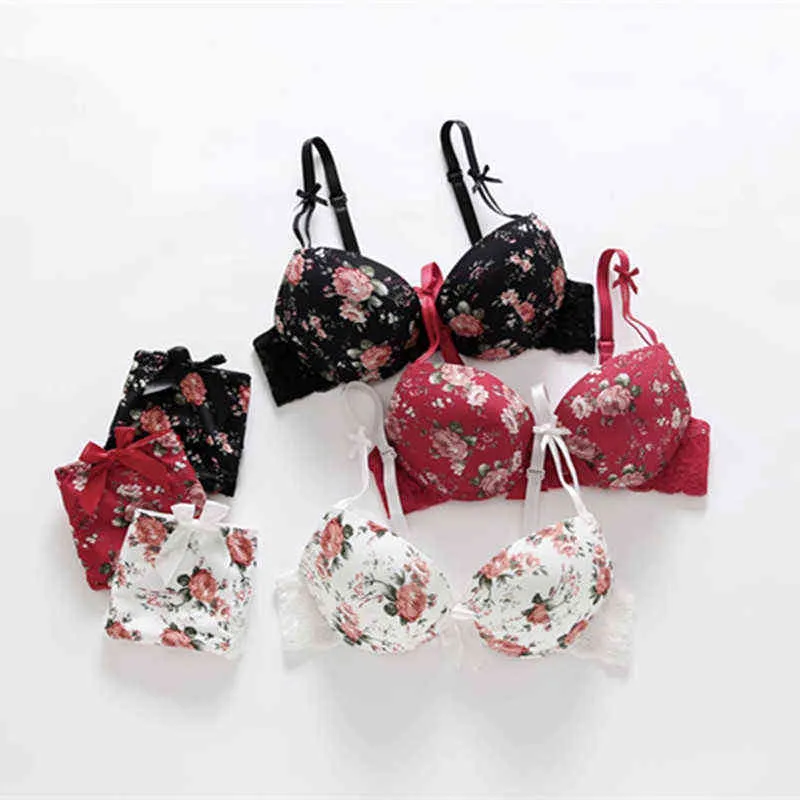 Sexy Lace Floral Bra Set For Girls Adjustable, Thin Cup, Push Up