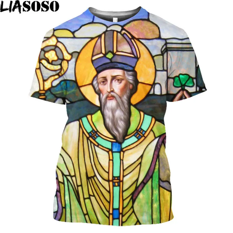 LIASOSO Religione San Patrizio con trifoglio e arpa tradizionale Magliette 3D T-shirt moda Comodo abbigliamento da donna uomo 220622