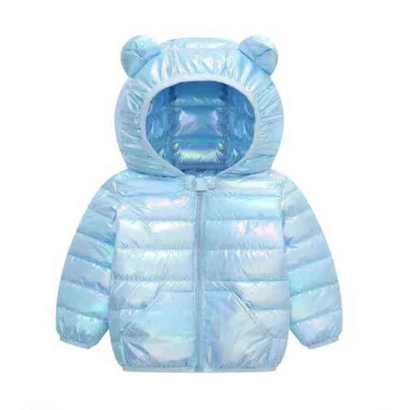 Giacca invernale da bambina Fashion New Colorful Glossy Hooded Warm Down Jackets Jacket 0-5 Year Old Bebe Abbigliamento bambini di alta qualità J220718