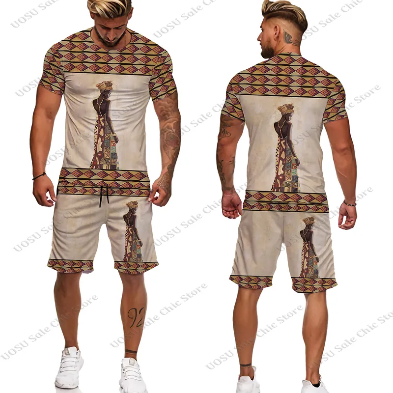 Survêtements pour hommes Homme Summer Manches courtes Afrique Imprimer Tees / Shorts / Costumes Folk-Custom T-shirt Shorts Survêtement Ensemble Vêtements africains pour hommes surdimensionnés 220826