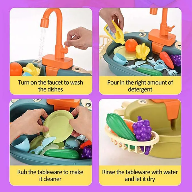 الأطفال Mini Sink Kitchen Toy Toy Gathing Dishwassing Tructional Play Games Maste Gink Str Kids Christmas Gift Gift Toys 220725