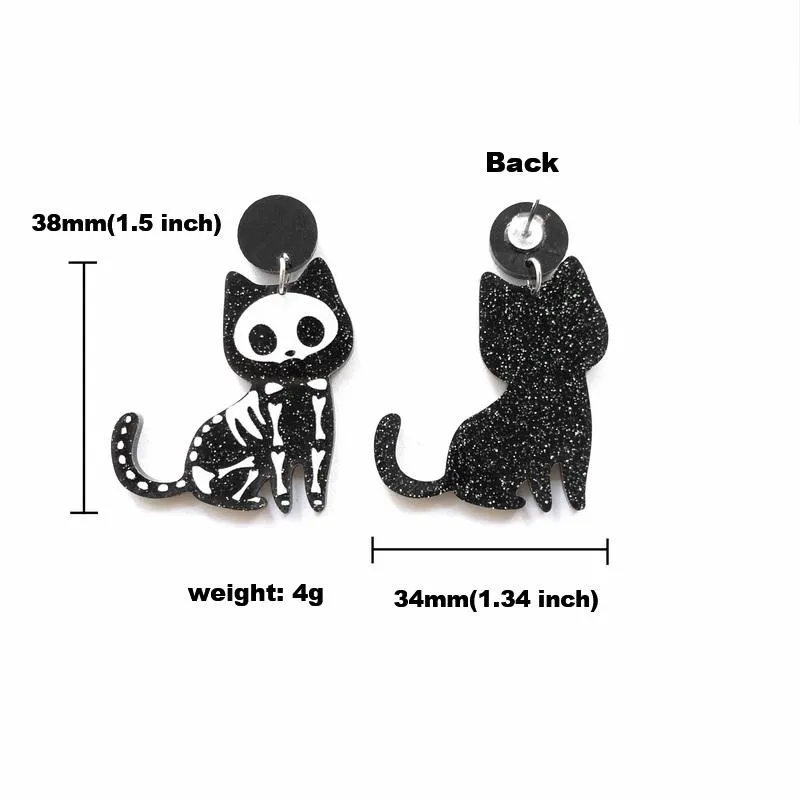 Stud Mignon Animal Glitter Chat Noir Et Squelette Boucles D'oreilles Acryliques Asymétriques Pour Femmes Belle Kitty Bijoux De ModeStud Kirs22263h