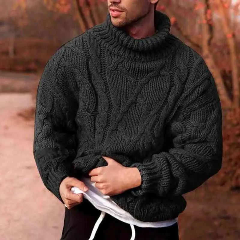 秋の冬の男性セーターソリッドカラーツイストニットコルトセーターウォームニットセーターメンジャンパーセータープルホムL220801