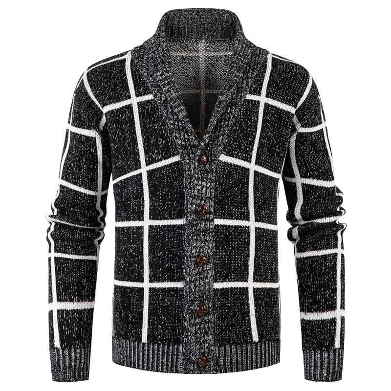 Men Casual Plaid Print lange mouwen lange mouwen enkele borsten borsten trui Vest Plaid lange mouwen gebreide trui jas L220730