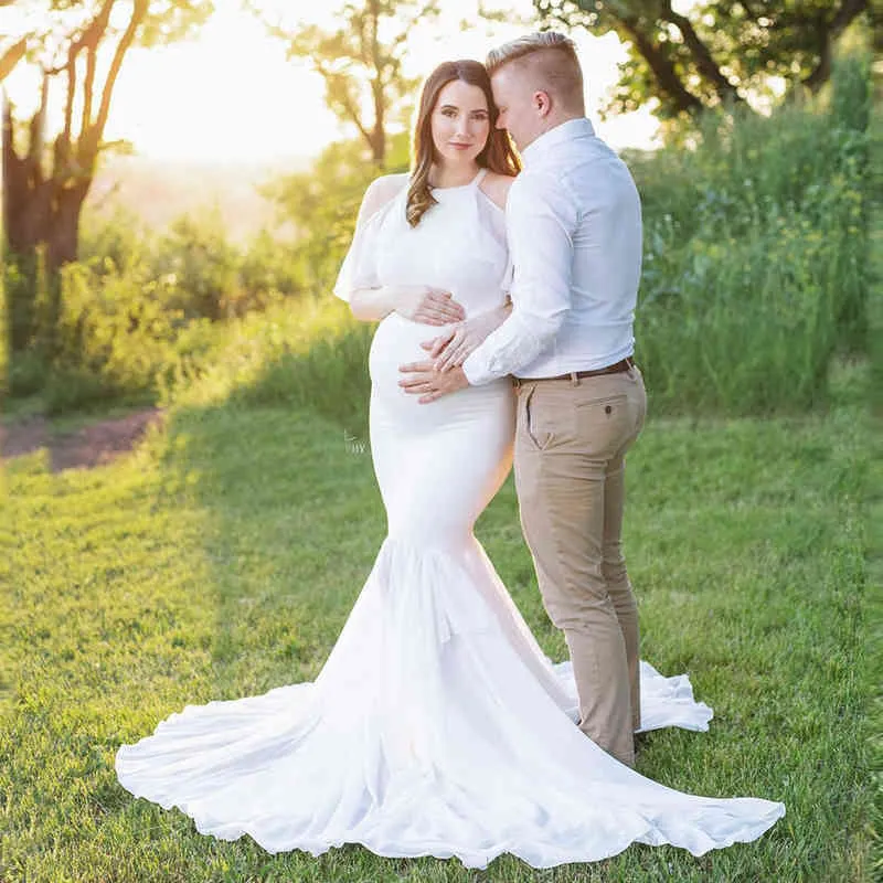 Puntelli la fotografia Spalle che perdono in pizzo Abiti lunghi fino al pavimento le donne incinte Abiti premaman Abiti premaman Photo Sho G220309