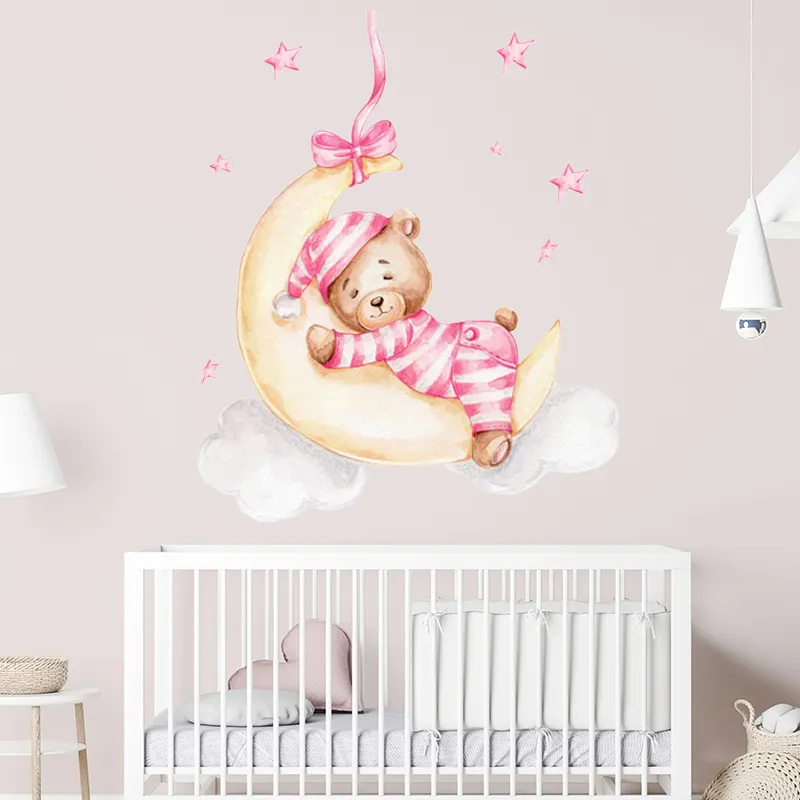 Dessin animé Lapin Lune Étoiles Stickers Muraux Pour Enfants Chambre Décoration Bébé Pépinière Chambre Salon Stickers Muraux Animaux Maison Décor 220601