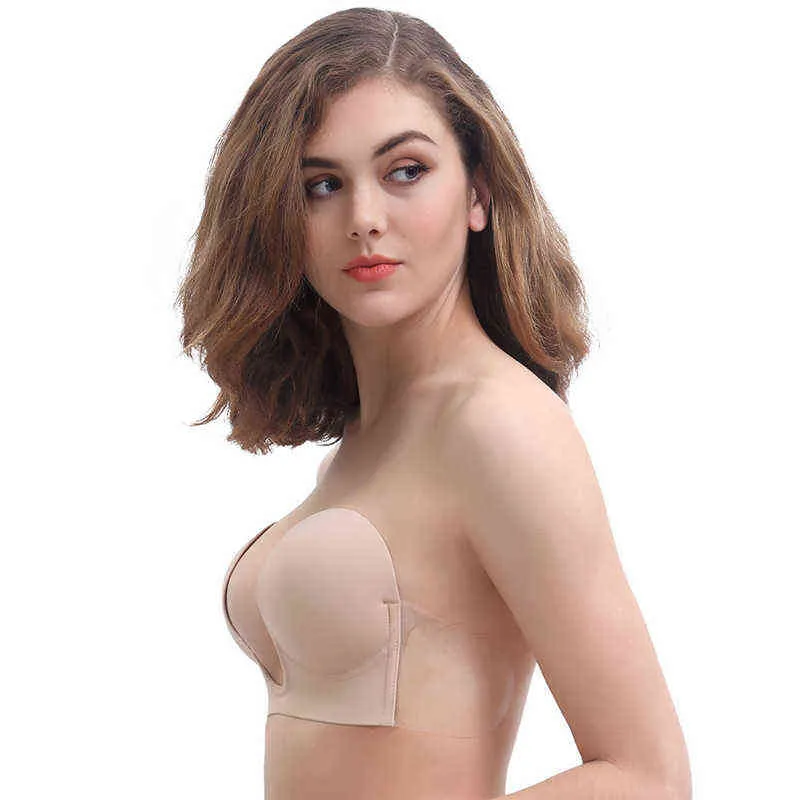 Invisible Push Up Sile Soutien-Gorge Sans Bretelles Soutiens-Gorge Robe De Noce Collant Auto-Adhésif Brasserie Respirant Profond U Soutien-Gorge Sous-Vêtements L220726