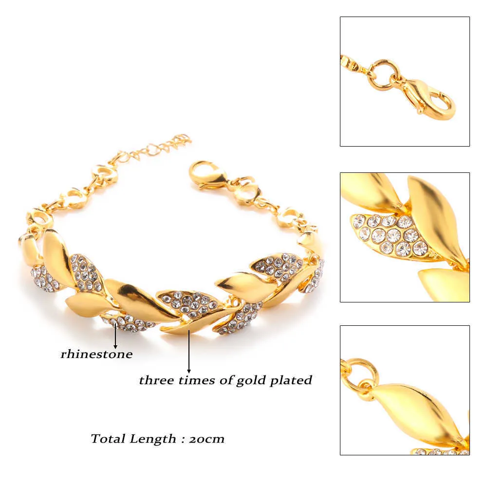 Bracelet Style Gold Women Girls Leaves Chain Bangle Luxury Wedding Jewelry Simple Fashion Elegant New