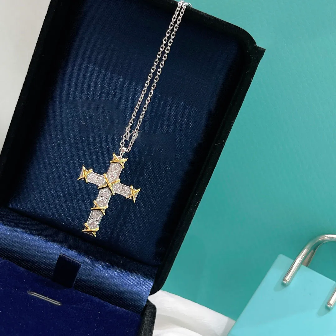 длинные ожерелья из 18-каратного золота для женщин, модные браслеты для женщин, крестик с бриллиантами, дизайнерский Свадебный подарок на день Святого Валентина, серебряный подарок, помолвка s2825