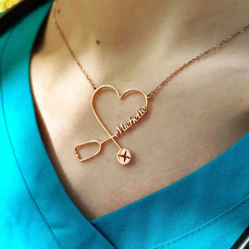 Handgjorda personliga stetoskop halsband Guld rostfritt stål Pandent Anpassad anpassningskylt halsband för kvinnliga smycken