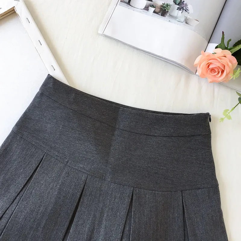 Houzhou Korean Fashion Grey Pleated Skirt Women Vintage Cute High WaistセクシーなミニスカートKawaii Preppy Style Summer Streetwear 220701