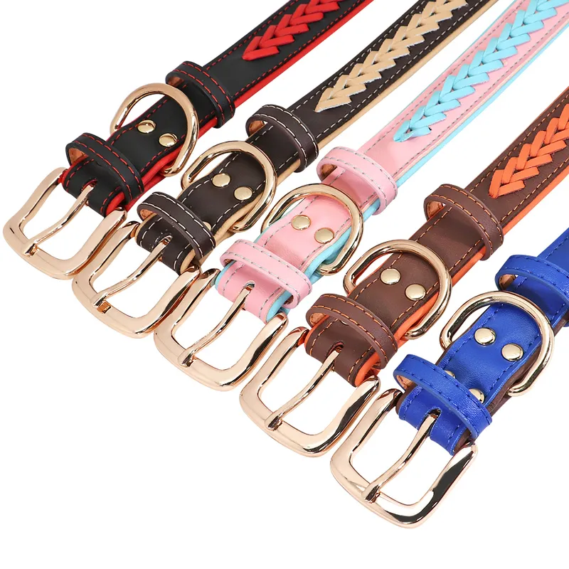 Collier de chien tressé personnalisé Colliers de chien en cuir PU personnalisés Collier d'identification rembourré pour animaux de compagnie pour petits chiens de taille moyenne Pitbull Bulldog 220610