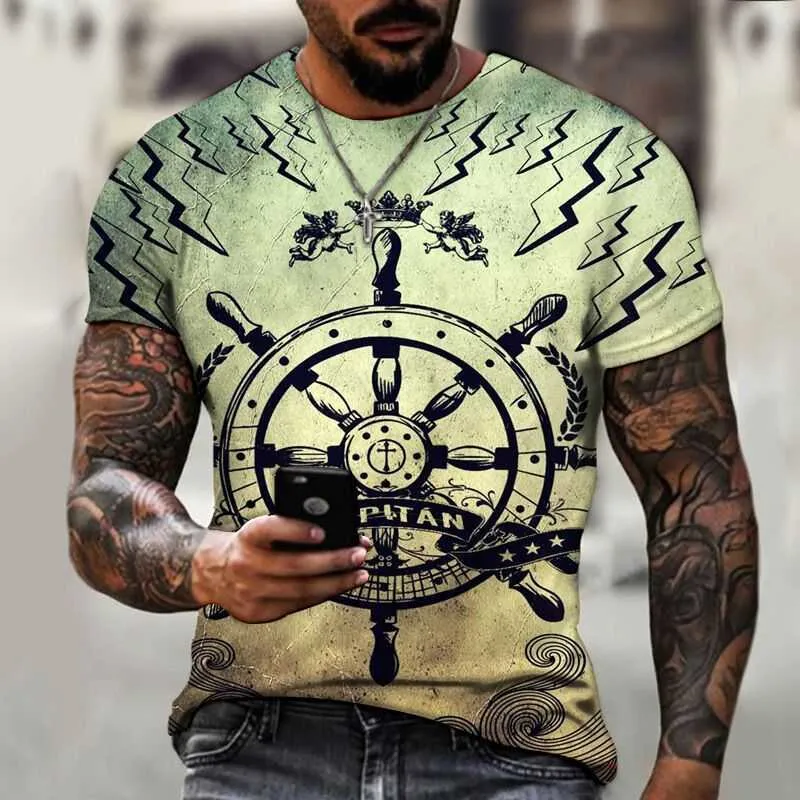 2022 Męskie Koszulki Proste Duży Kompas Drukarnie 3D Męskie Krótki Rękaw Koszulka Okrągły Neck Koszulka Loose Casual Oddychająca Top Różne style i kolory