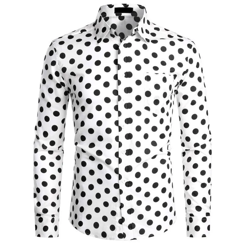 Camicia a pois bianca nera uomo chimica homme casual abbottoni camicie abiti da uomo giardino camisas maschilina usa size xs-xxl 220514