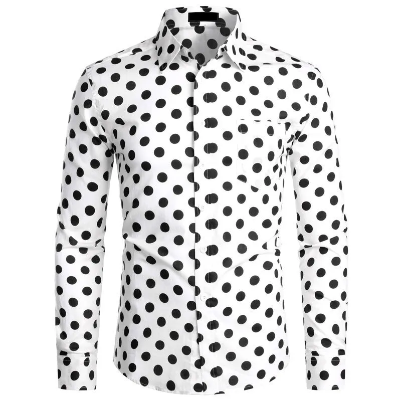 Czarna biała koszulka z kropki Mężczyźni Chemise Homme Casual Button Up Mens Dress Shirts Garden Point Camisas Masculina USA Rozmiar XS-XXL 220514