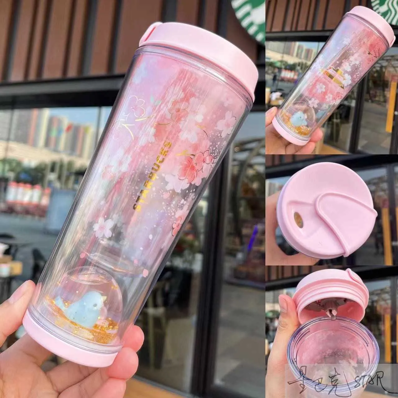 Starbucks Cherry Blossom cup pink 355ml bird singing and flower fragrance plastic accompanying coffee