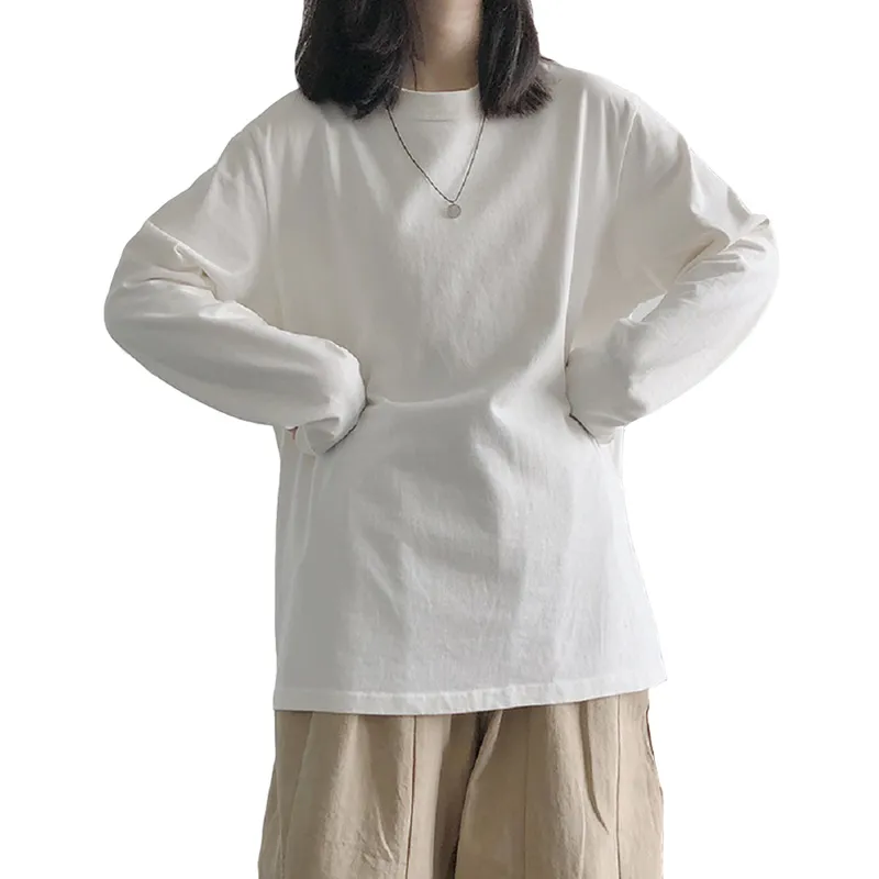 T-shirt à manches longues pour femmes, surdimensionné, décontracté, basique, solide, hauts à col rond, amples, à la mode, S-XXL, 220402