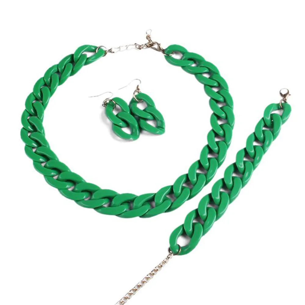 Designer original fluorescerande färg akrylkedja halsband mode 3-stycken smycken