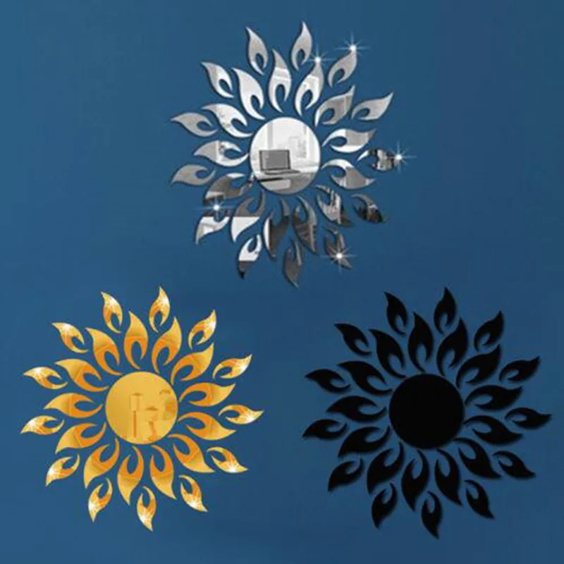 Espelho Sun Flower Art Removável adesivo de parede acrílico decalque doméstico Decoração da sala de família 220727