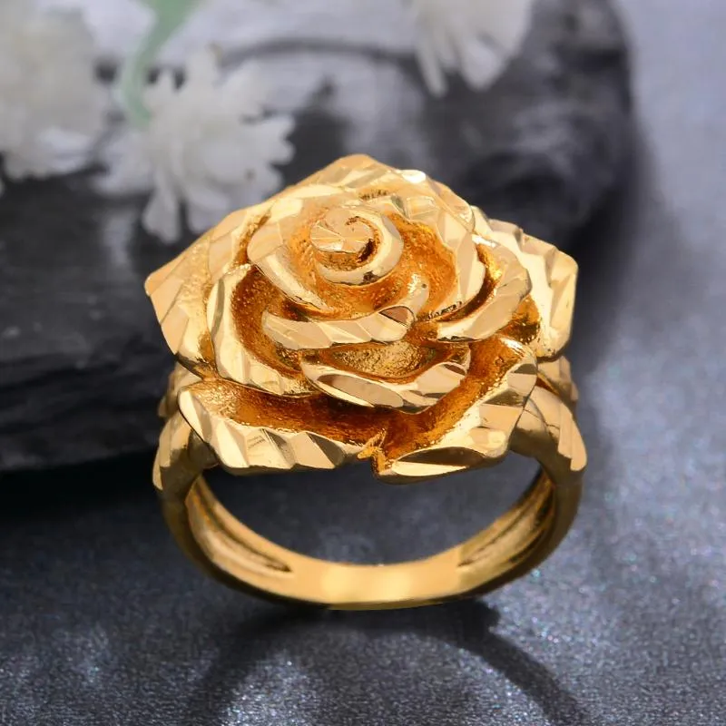 Anéis de casamento Etiópia Dubai Rosa Cor de Ouro para Mulheres Meninas Flor Simples Dedo Tendência Anel Jóias PartyWedding252h