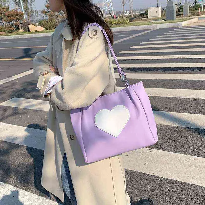 Borse da sera Harajuku Kawaii Spalla Donna Giapponese Cute Heart Lolita Tote Borse da donna 2022 Grande Shopper con cerniera 220630