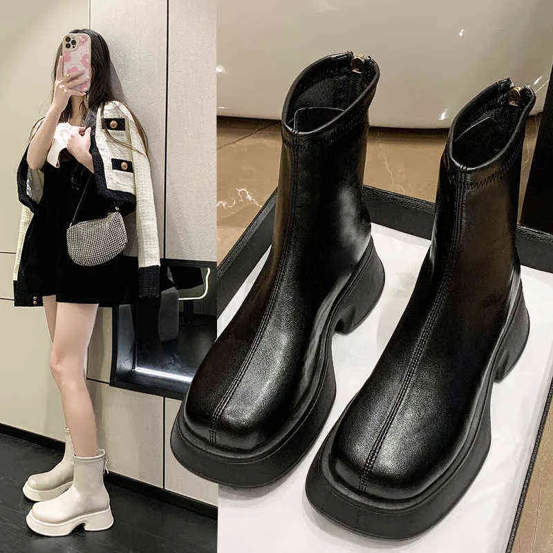 BootsThick Bottom Boots Women Leather Platform 2022 New Luxury Brand Fashion Designer Shoes Knee High Zipper Botines De Mujer Wild G220813