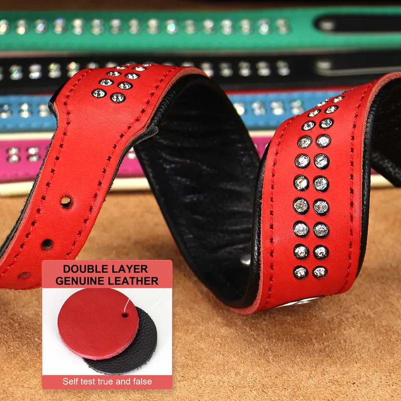 Personalized Dog Collar Bling Leather Pet Collars For Small Medium Large Dogs Engraved Pet ID Nameplate Necklace 220610