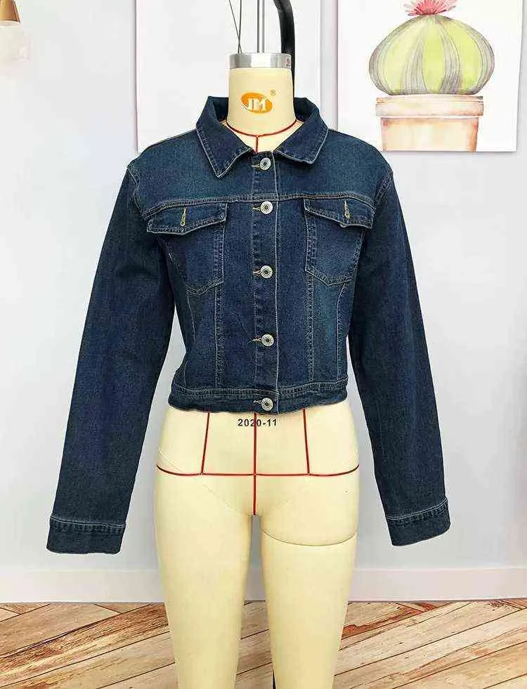 Spring Autumn 2022 Ruffles Denim Jacket For Women Long Sleeve Pocket Jacket Casual Overcoat Single Breasted Chic Jean Coat L220725