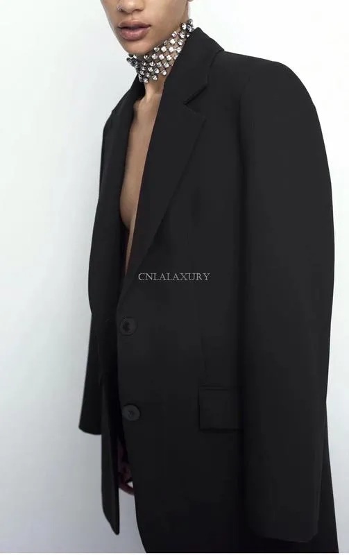 Kvinnor Mode Office Wear Single Breasted Black Blazer Coat Vintage Långärmad kostym Jacka Fickor Kvinnliga Ytterkläder Chic Toppar 220402