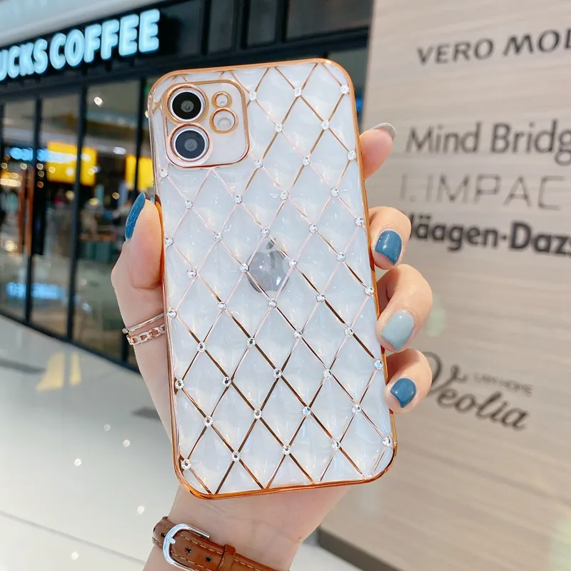 luxury electroplated bling rhinestone phone case for iphone 13 12 11 pro max x xr xs max 7 8 plus se mini bumper back cover