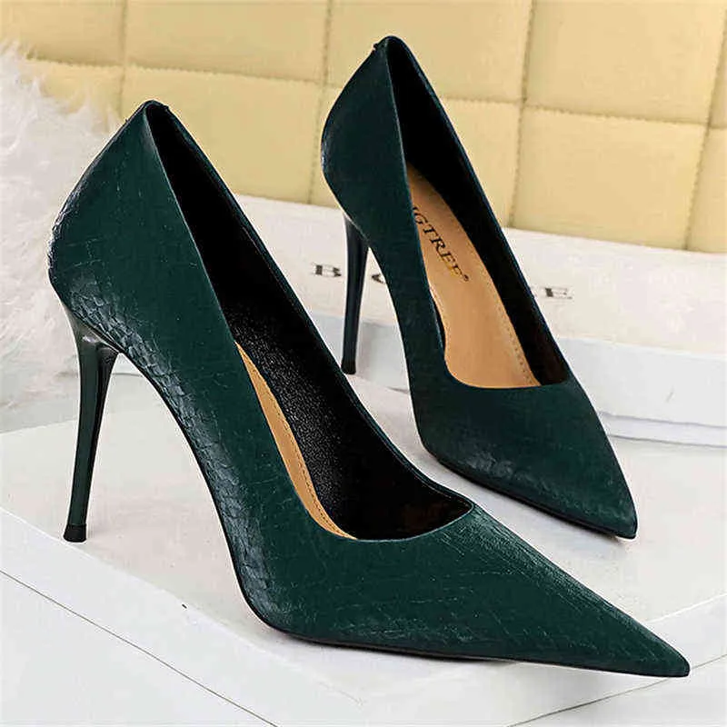 2022 Women Women 10cm Fetish High Heels Pumps Scarpins Designer Office Lady Green Heels Nightclub Party Shoes Plus G220516