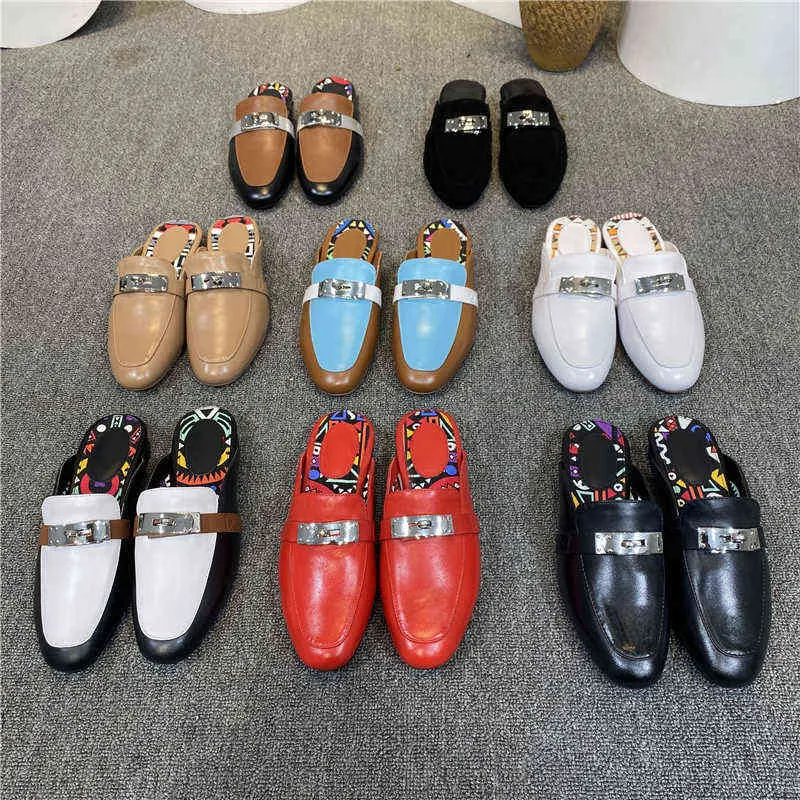 Обувь для обуви женщин Baotou Muller Color Matching Metal Decorative European Slippers Outdoor Half Support Sandals 2022 Summer New 220709