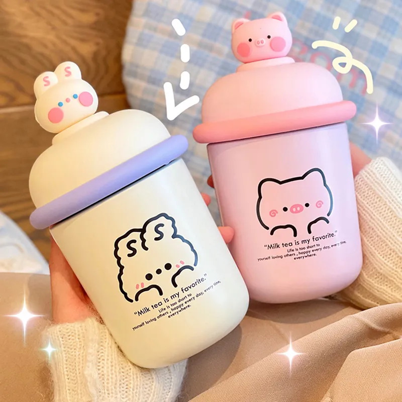 350ml Kawaii Bear Termos Kolba z paskiem dla dzieci Dziewczyna Ze Stali Nierdzewnej Izolowane Przenośne Coffee Herbat Hot Water Butelki