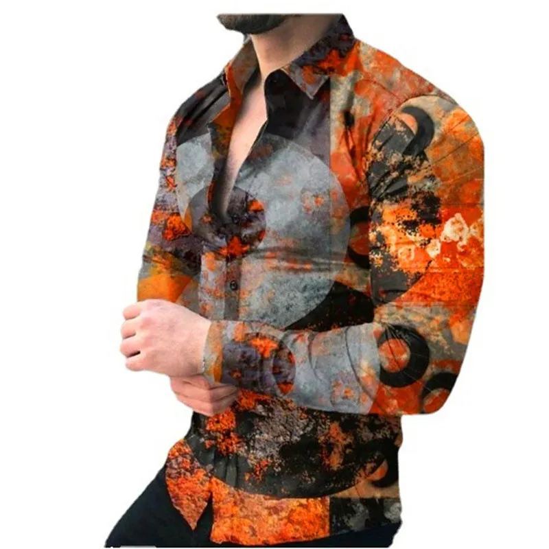 Mode De Luxe Social Hommes Chemises Col Rabattu Boutonné Chemise Casual Fleur Imprimer À Manches Longues Tops Hommes Vêtements De Bal Cardigan 220811