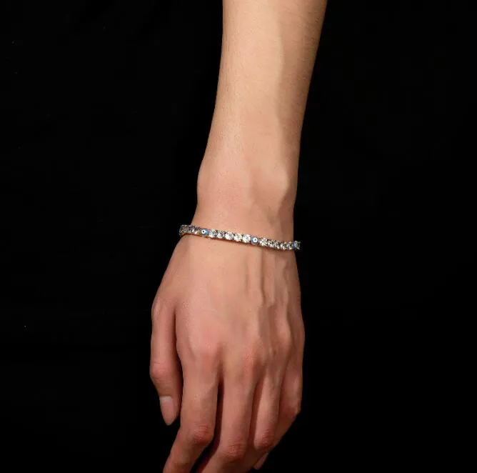 Bracelet de Tennis mauvais œil Bracelets Hip Hop pour femmes Bracelet de perles de pierre bleue bijoux pour hommes 272B