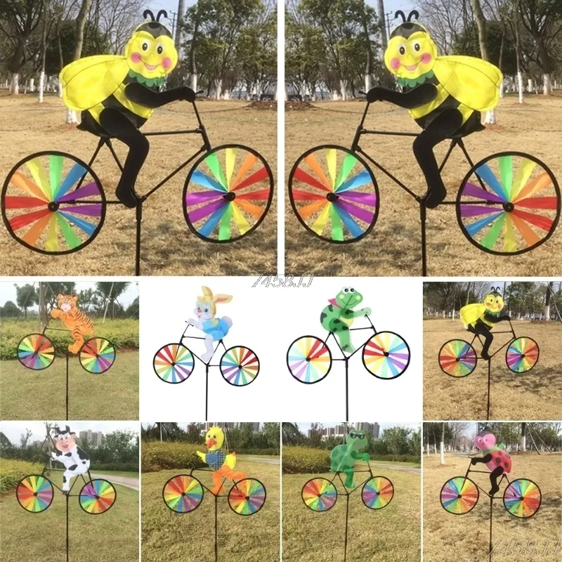 Coniglio Ape Tigre sulla bici Mulino a vento fai-da-te Animale Bicicletta Girandola a vento Whirligig Giardino Prato Gadget decorativi Giocattoli bambini all'aperto 220721