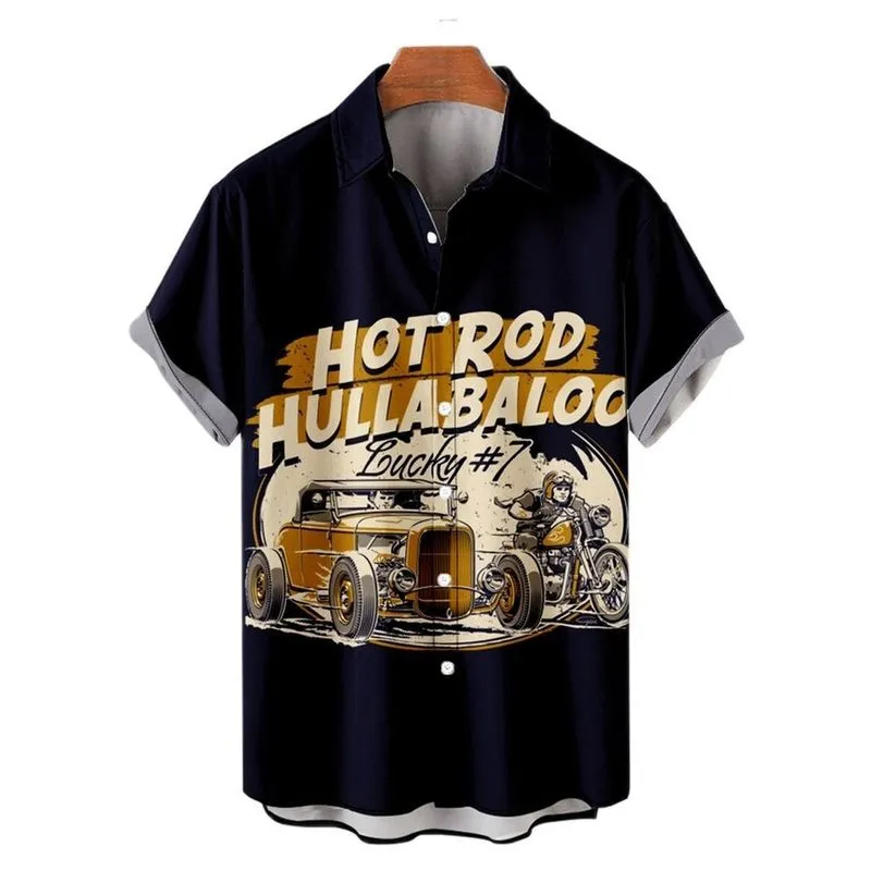 Рубашки для мужчин 3d Винтажная мода Скрипка Рокер с принтом в стиле рокабилли Гавайская рубашка с коротким рукавом Топ Homme Harajuku Ropa Hombre 220812
