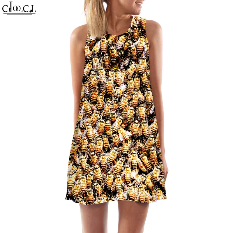 Women Tank Top Dress Beautiful Little Bee 3D Pattern Dress Short Vest Daughter Clothing Sleeveless Dress Drop W220616