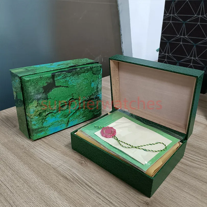 Coffret de montre vert foncé de qualité, coffret cadeau pour boîtes Rolex, livret de montres, étiquettes de cartes et papiers en anglais suisse, qualité supérieure 2585