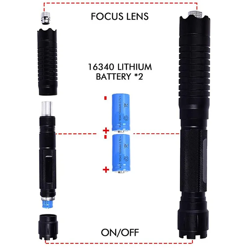 Burning Blue Laser Pointer kraftfull 445Nm 10000M Burns Torch 450nm Fokusera på ficklampa Burn Match med 5 -stjärnig cap 220510