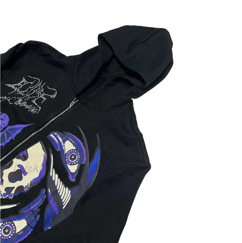 Мужской череп фиолетовый принцип уличная одежда негабаритная куртка с толчком с толчком гот harajuku y2k grunge zip zip hoodie 220816