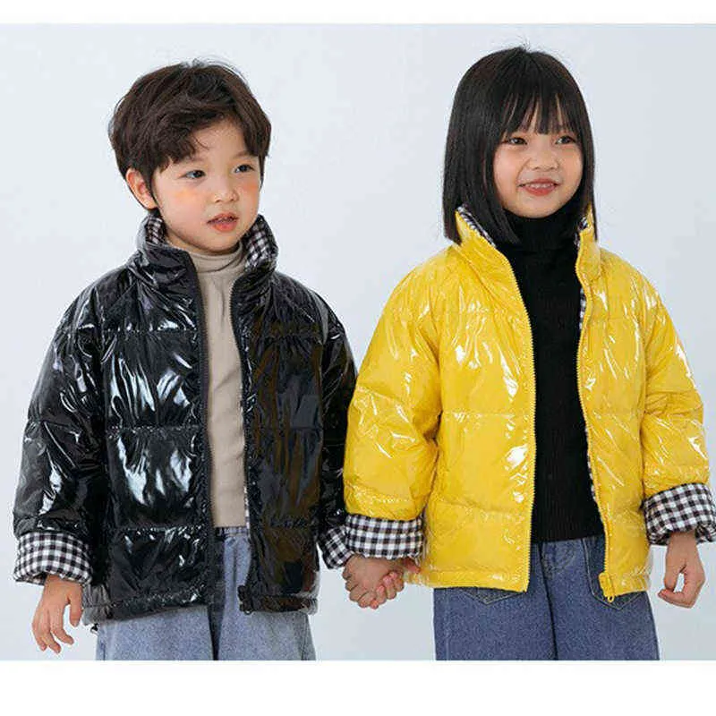 Yeni erkekler ve kadınlar parlak yüz çocuklar stand-up yaka çift taraflı ceket tek kullanımlık kısa moda ceket j220718