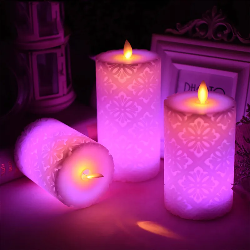 Flameless Electronic Candle Night Light LED Candle With RGB Remote Control Wax Pillar Candle For Christmas Wedding Decoration 220527