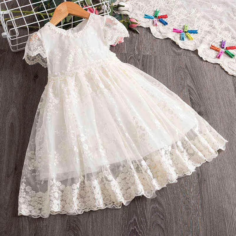 Vestido de verano de niña de encaje blanco Tutu Baby Girl Ropa casual Niños Niñas Vestidos para fiesta y boda Princesa Ropa de niños Y220510