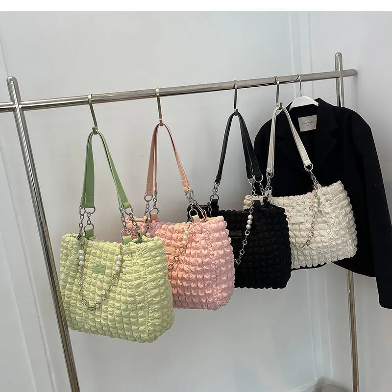Große Kapazität Designer Handtasche für Frauen 2024 Sommer Blase Plissee Einkaufstasche Koreanische Pendler Schulter Tasche Damen Shopper Große Geldbörse