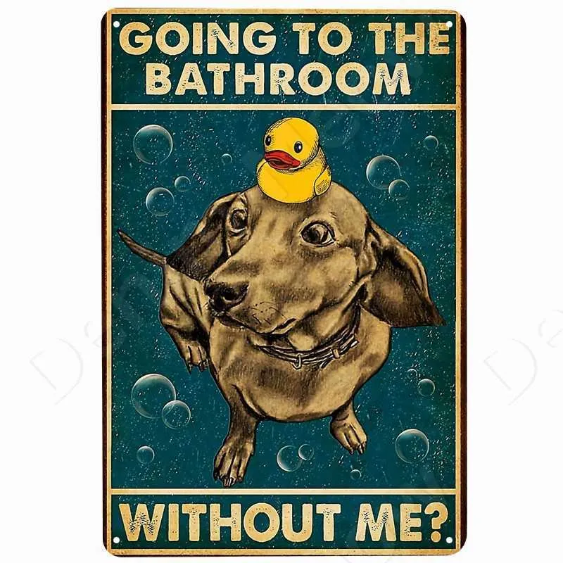 Zabawne pies vintage blaszane mopsy i gitarowa dekoracja ściany słodki metalowy plakat plakat wystrój łazienki do baru kawiarnia Home8876579